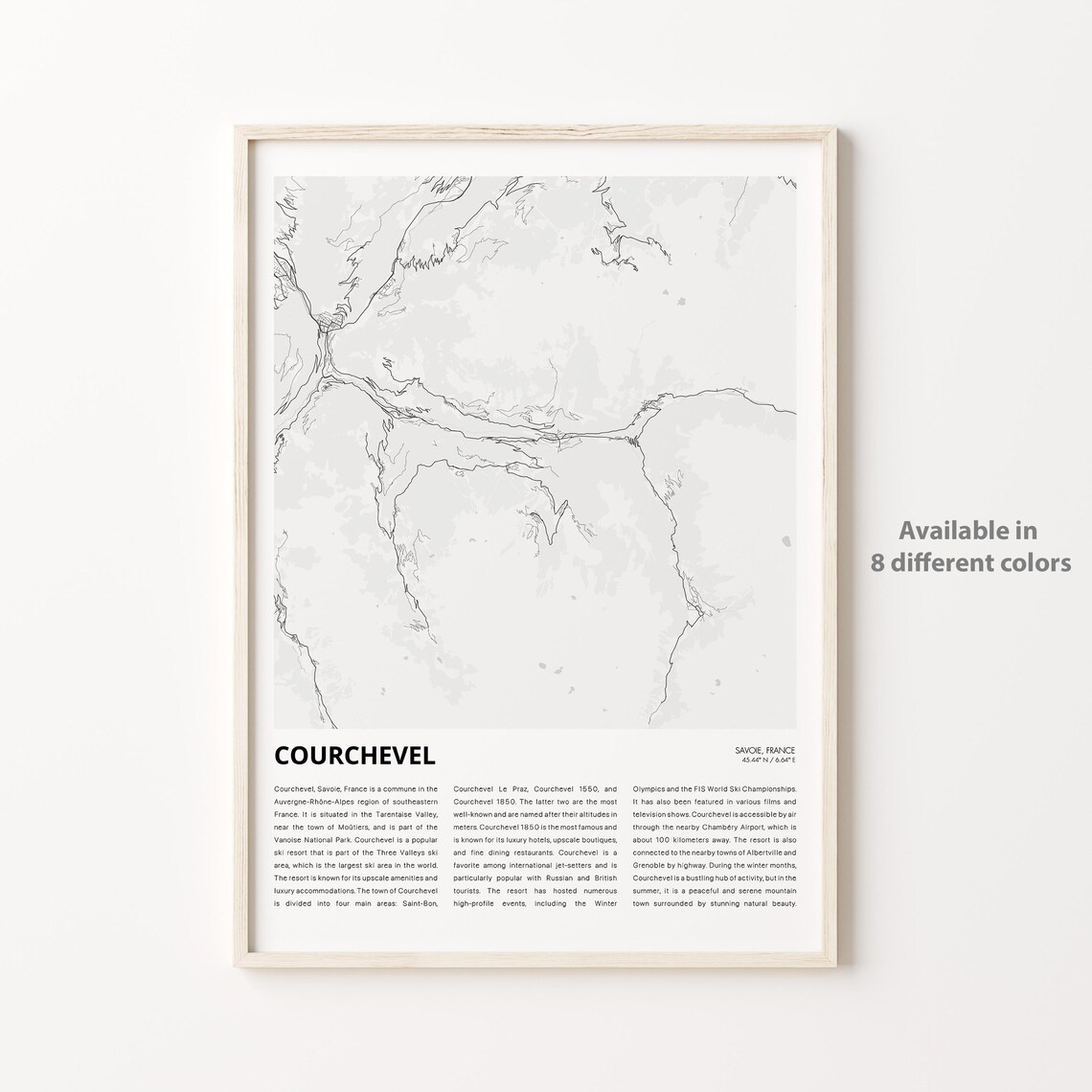 Courchevel France Minimalist Ski Resort Map Black and White Poster