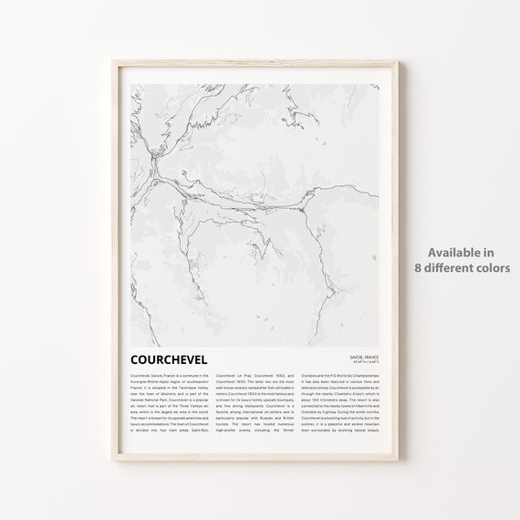 Courchevel France Minimalist Ski Resort Map Black and White Poster