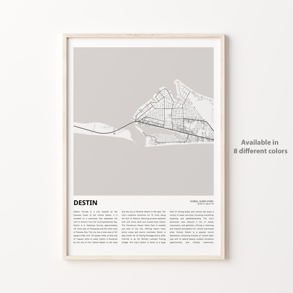 Destin Map Print Travel Wall Decor Art Florida Housewarming Gift