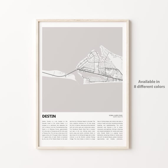 Destin Map Print Travel Wall Decor Art Florida Housewarming Gift