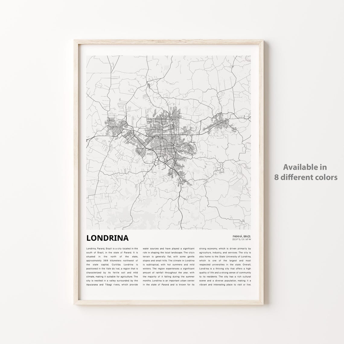 Londrina Map Print Travel Wall Decor Art Paran Housewarming Gift