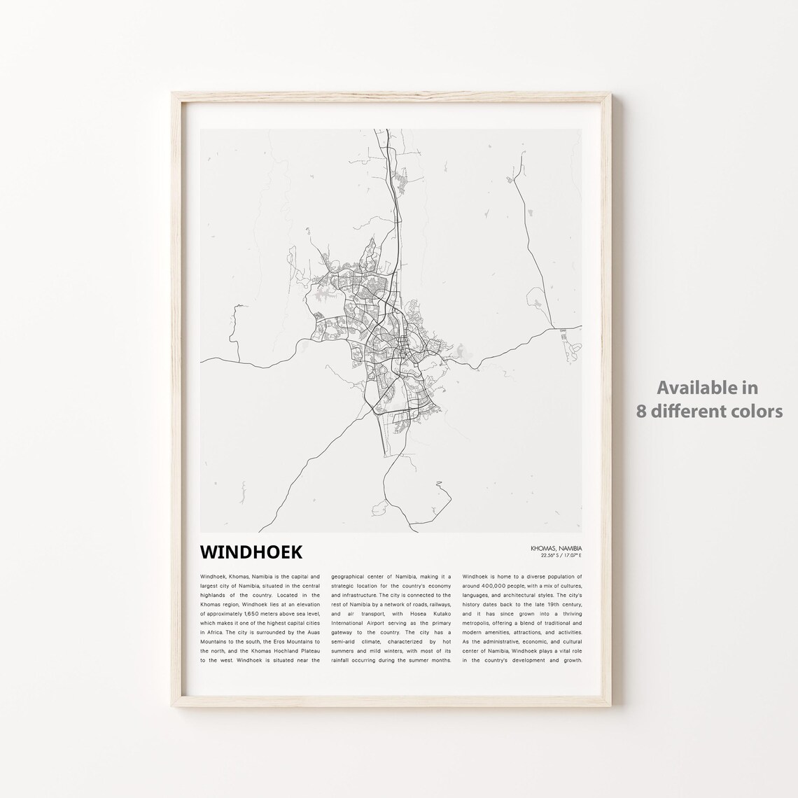 Windhoek Namibia Minimalist City Map With Historic Text Detail Wall Poster