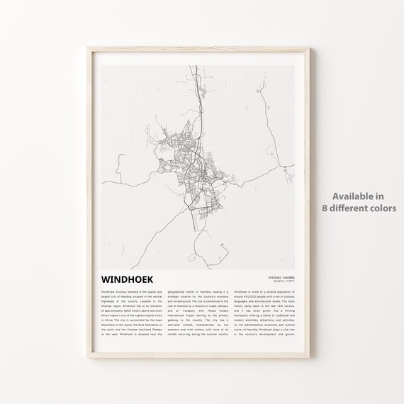 Windhoek Namibia Minimalist City Map With Historic Text Detail Wall Poster