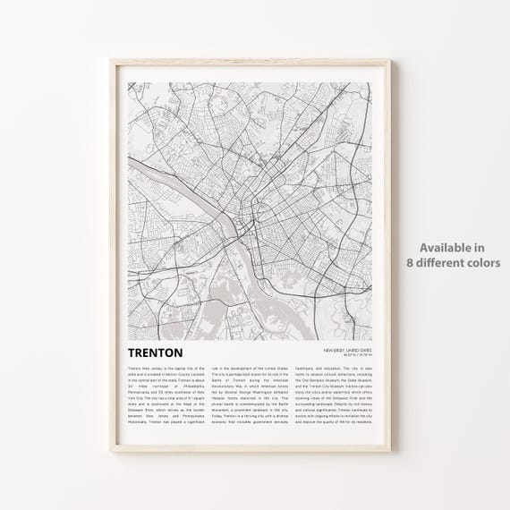 Trenton Map Print Travel Wall Decor Art New Jersey Housewarming Gift
