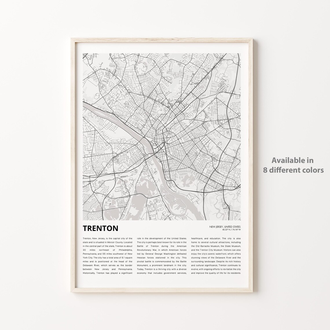 Trenton New Jersey Capital City Street Map Line Art Travel Poster