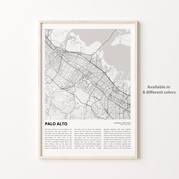 Palo Alto California Minimalist City Street Map Art Print Decor Gift