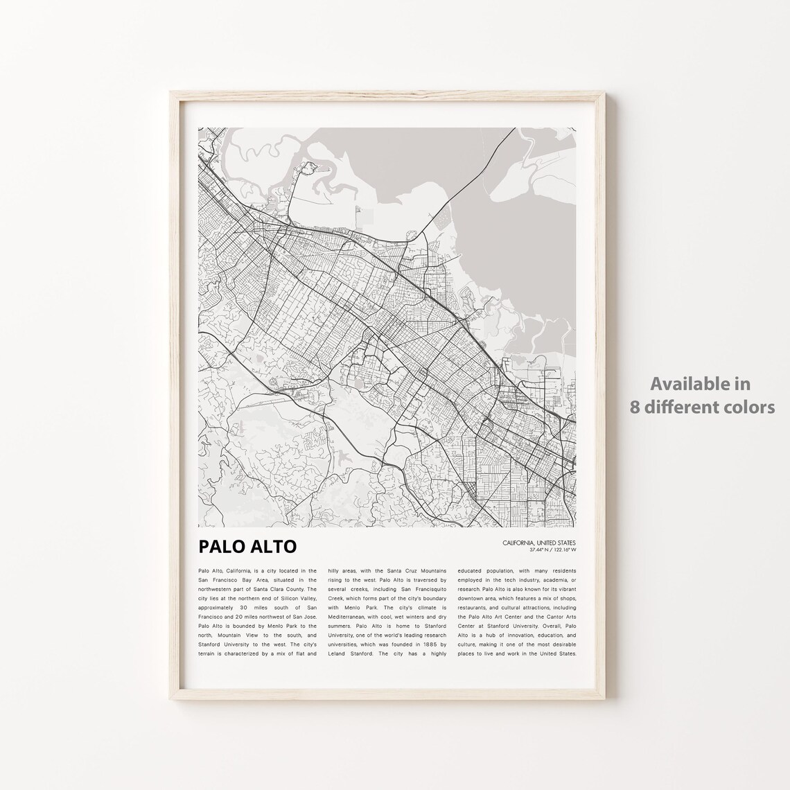 Palo Alto California Minimalist City Street Map Art Print Decor Gift