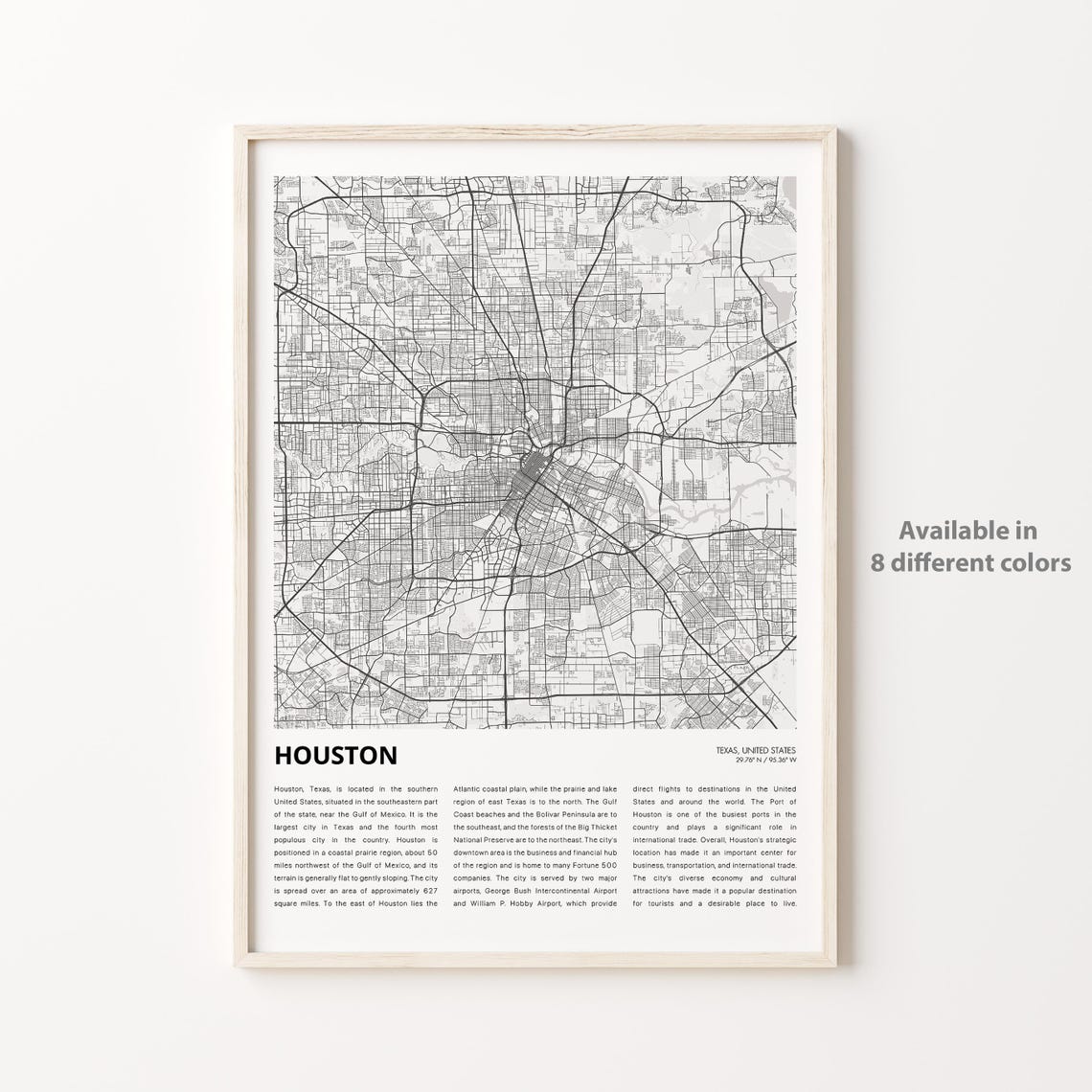 Houston Map Print Travel Wall Decor Art Texas Housewarming Gift
