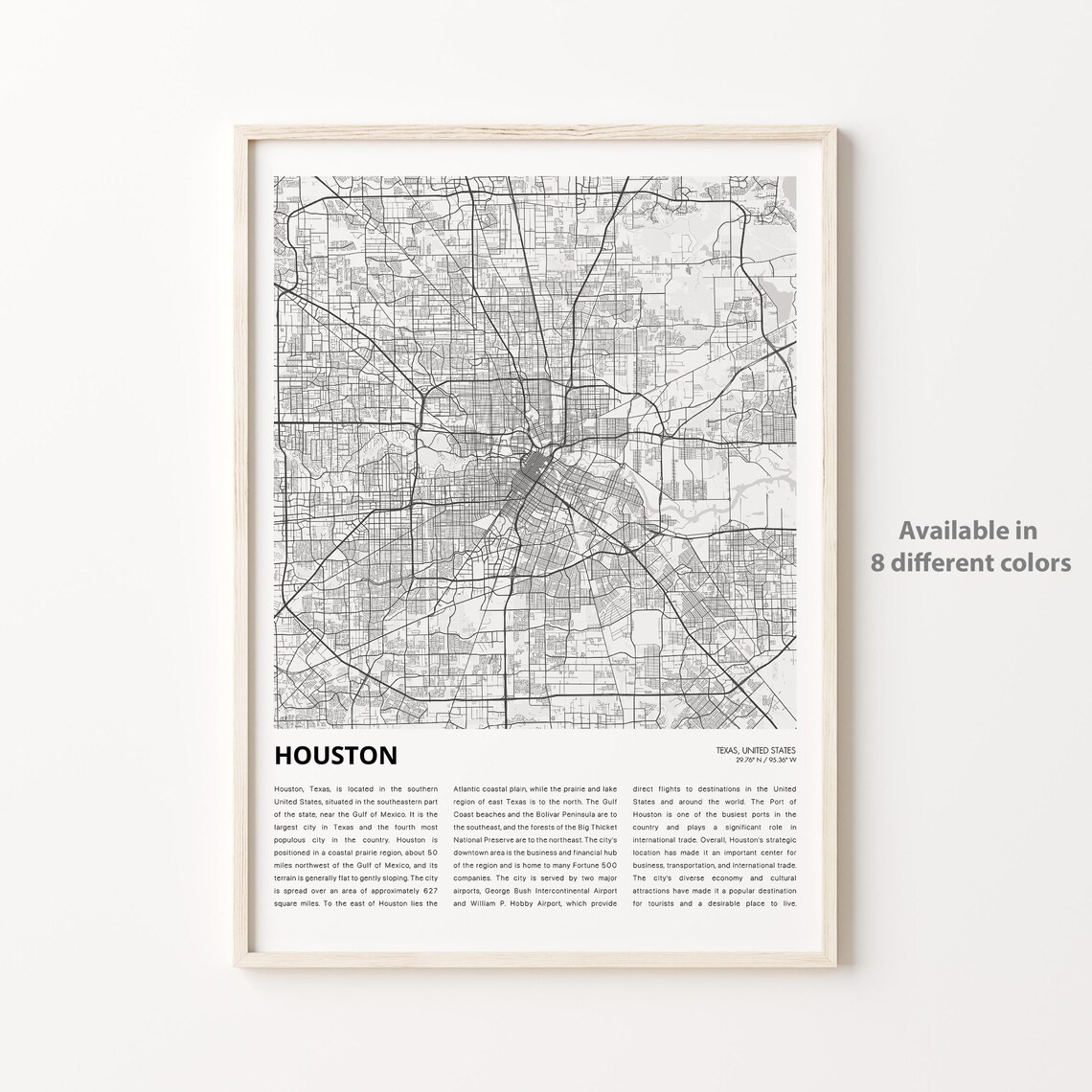 Houston Texas City Street Map Minimalist Modern Travel Poster