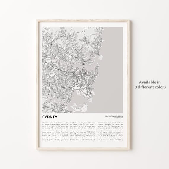 Sydney Australia Minimalist City Map Street Art Travel Poster