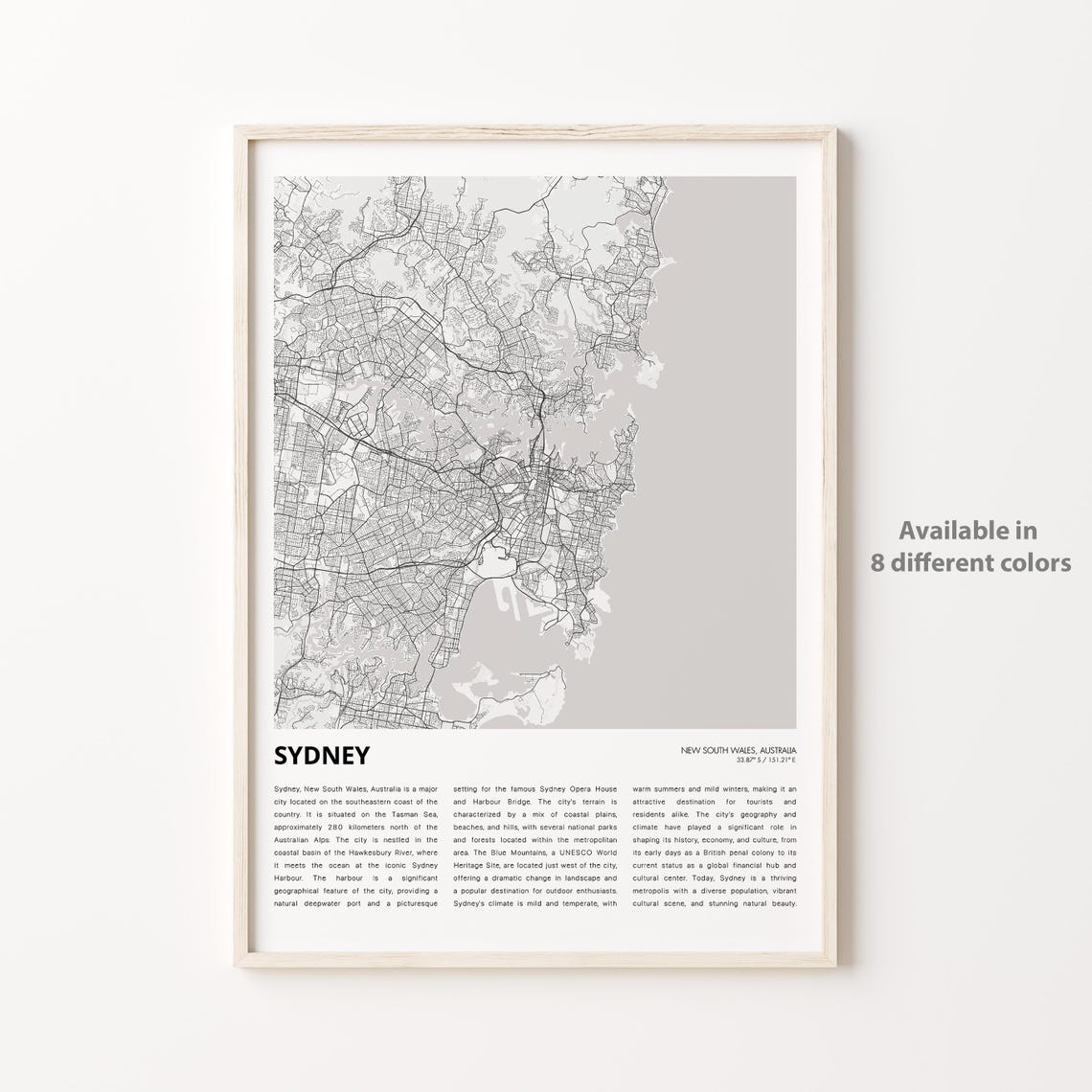 Sydney Australia Minimalist City Map Street Art Travel Poster