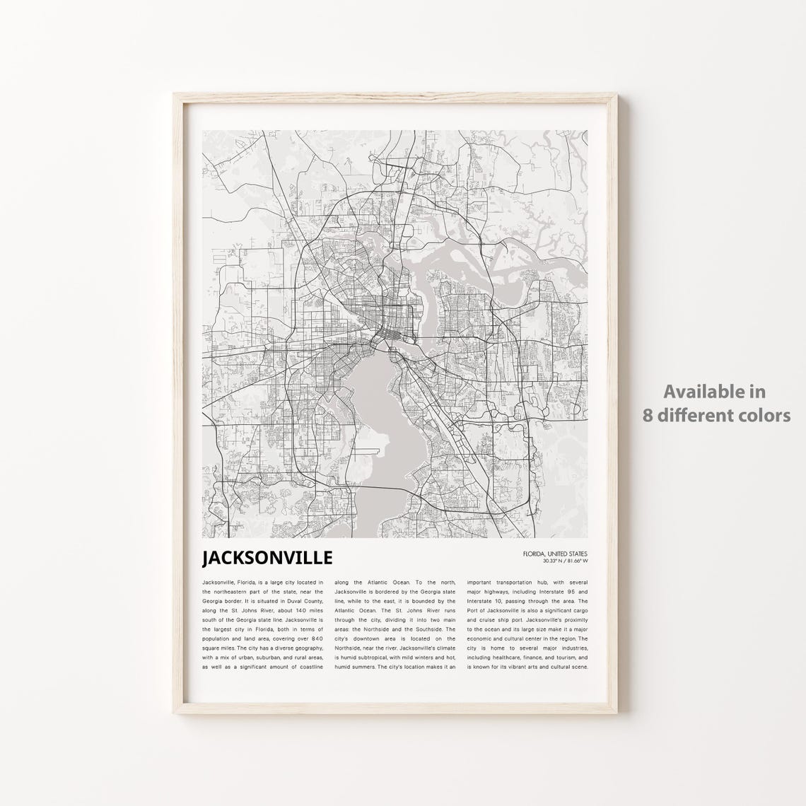 Jacksonville Map Print Travel Wall Decor Art Florida Housewarming Gift