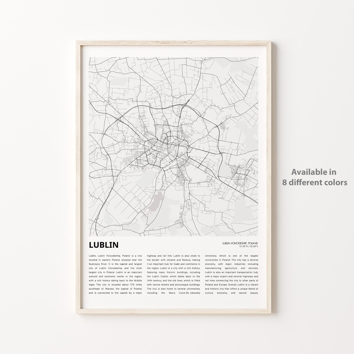 Lublin Poland Europe Minimalist City Map Street Grid Travel Poster