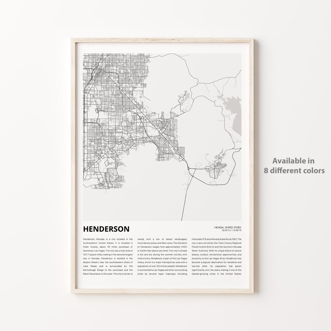 Henderson Map Print Travel Wall Decor Art Nevada Housewarming Gift