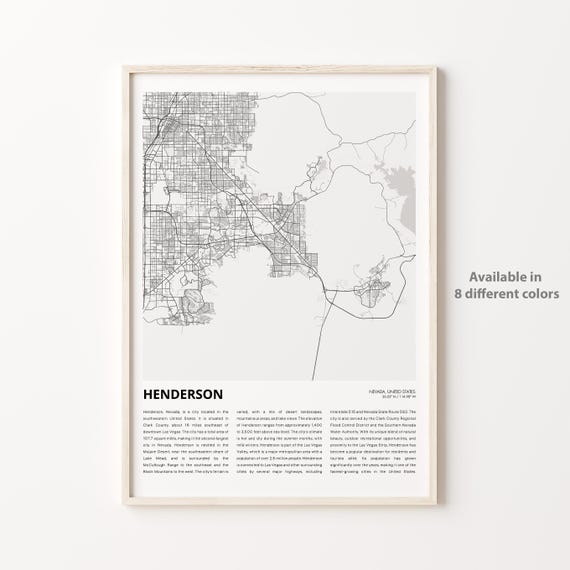 Henderson Map Print Travel Wall Decor Art Nevada Housewarming Gift