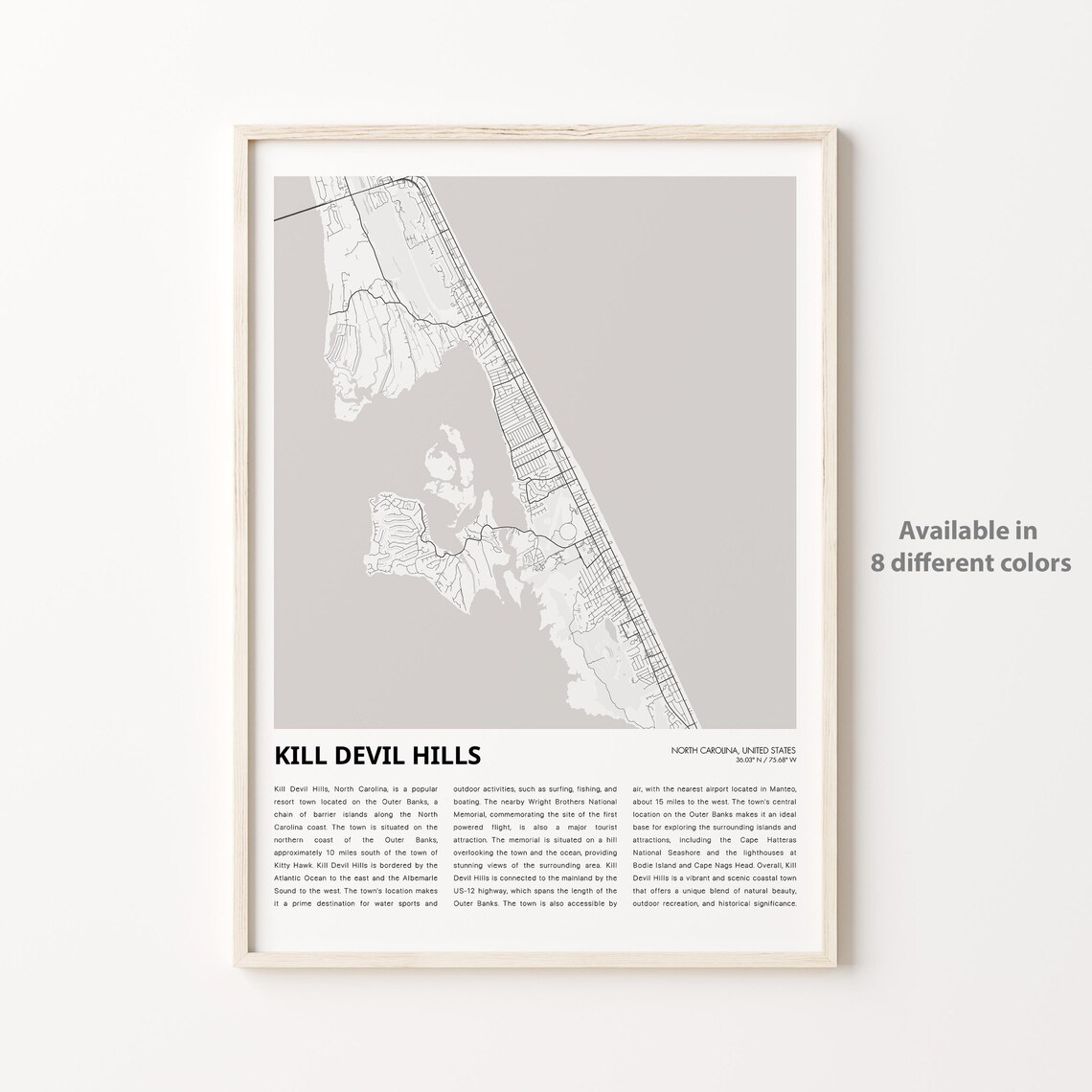 Kill Devil Hills Map Art Print, North Carolina