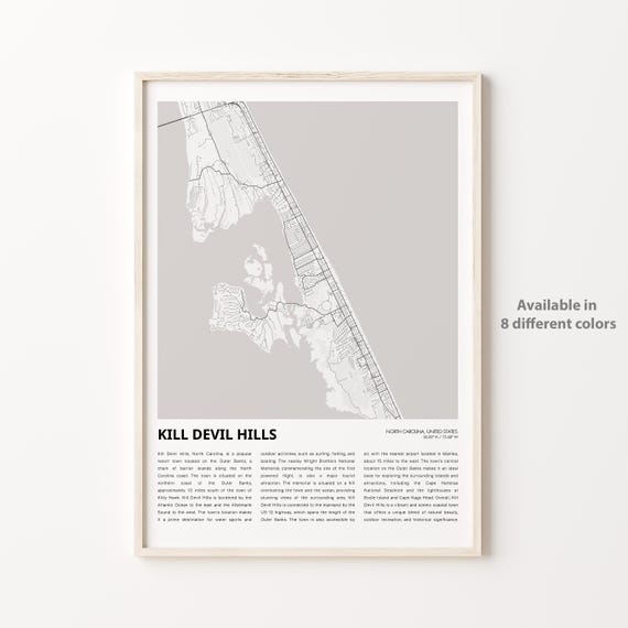 Kill Devil Hills Map Art Print, North Carolina