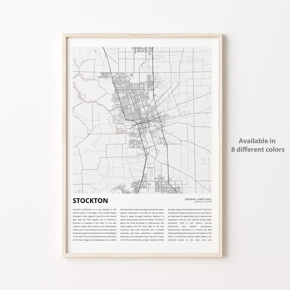 Stockton California Minimal City Map Street Grid Travel Poster