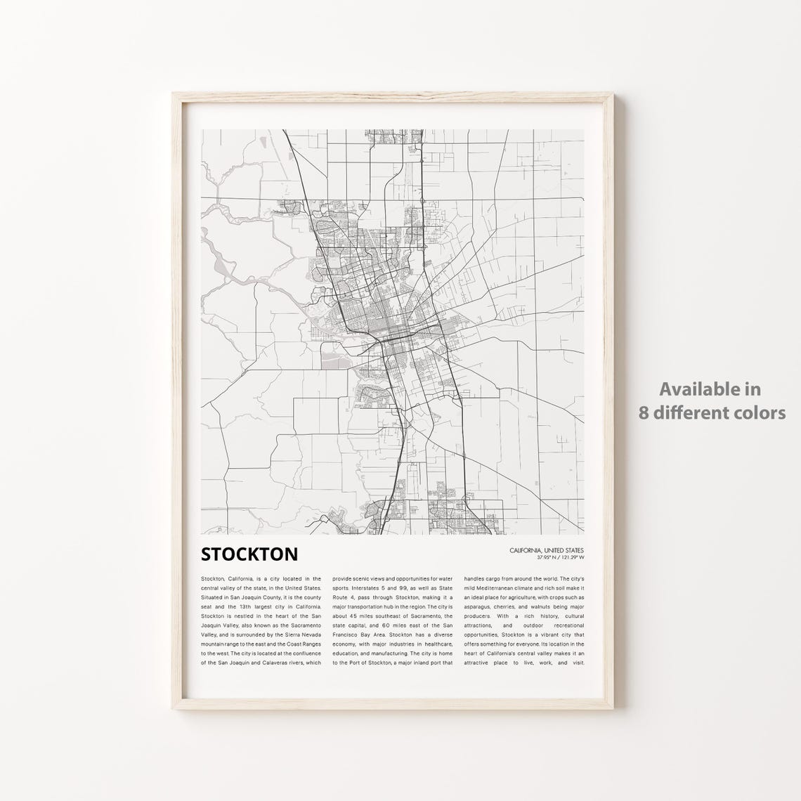 Stockton California Minimal City Map Street Grid Travel Poster