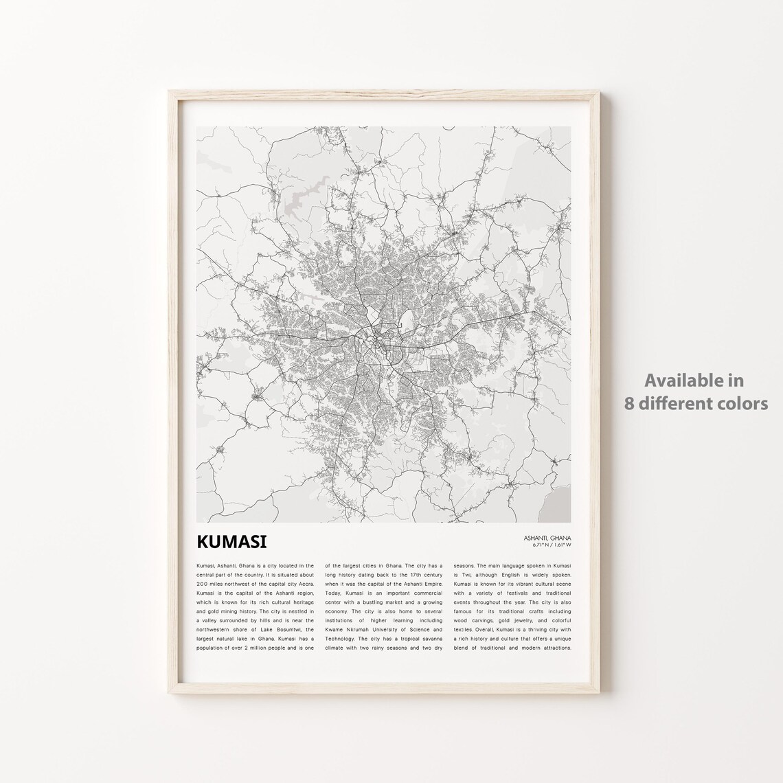 Kumasi Ghana City Map Modern Minimal Street Art Decor Poster