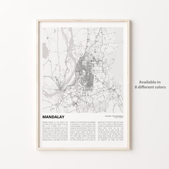 Mandalay Map Print Travel Wall Decor Art Housewarming Gift