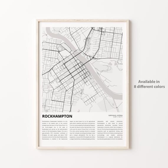 Rockhampton Queensland Australia City Map Travel Poster Decor