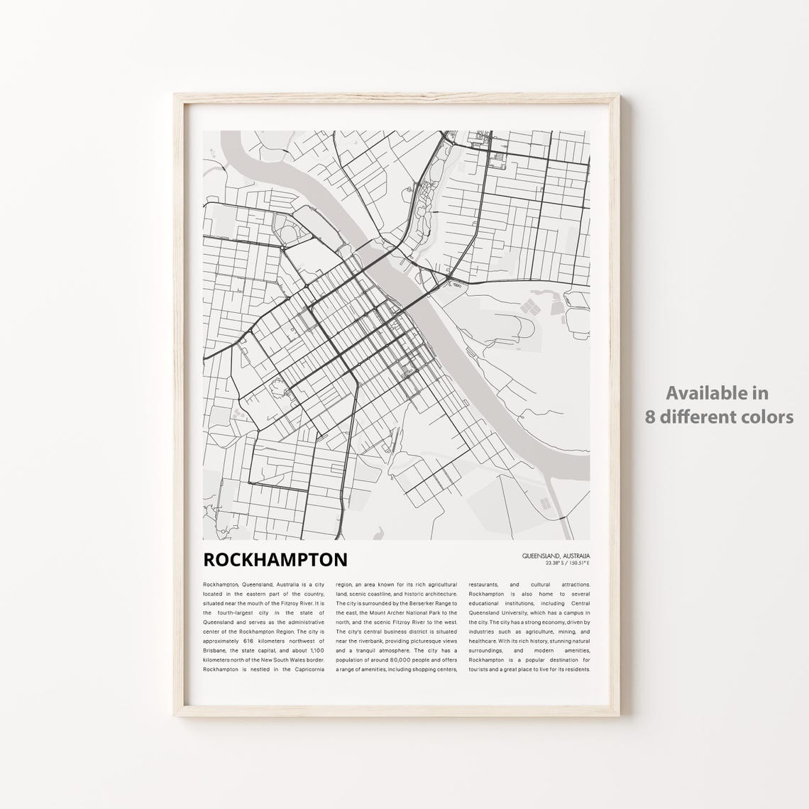 Rockhampton Queensland Australia City Map Travel Poster Decor