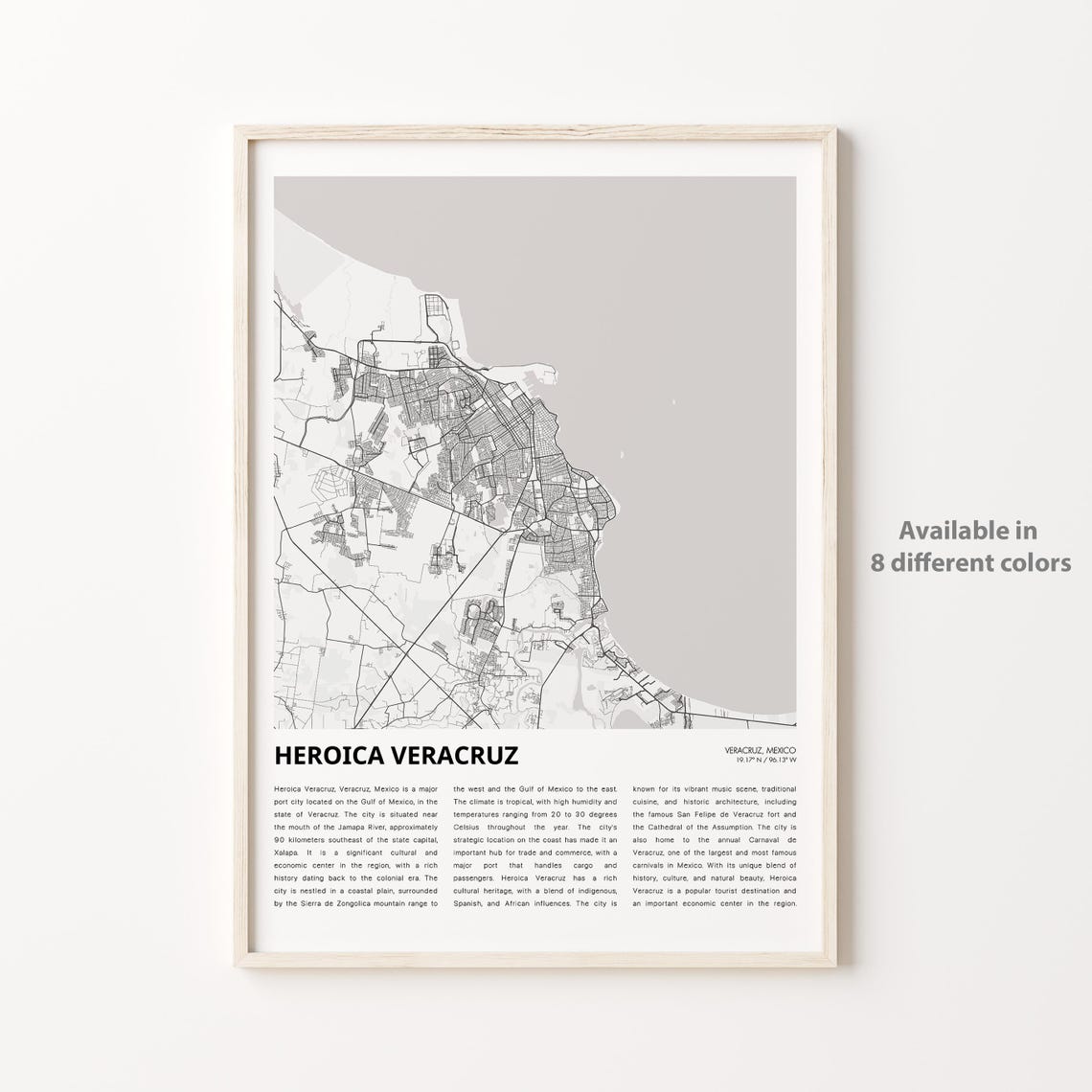 Heroica Veracruz Mexico Minimalist Grayscale Street Map Travel Poster