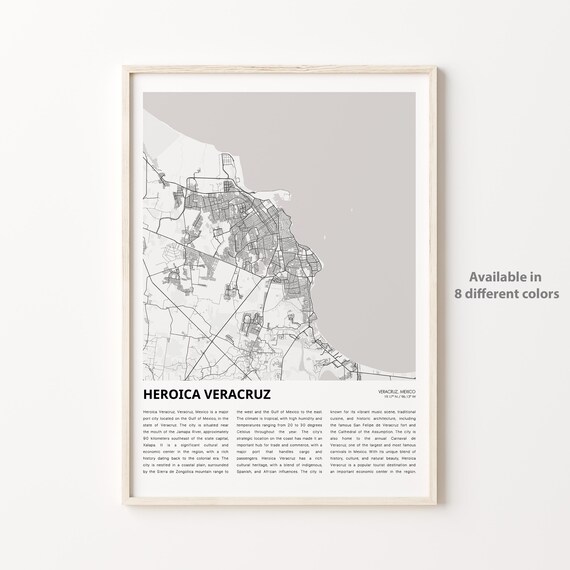Heroica Veracruz Mexico Minimalist Grayscale Street Map Travel Poster