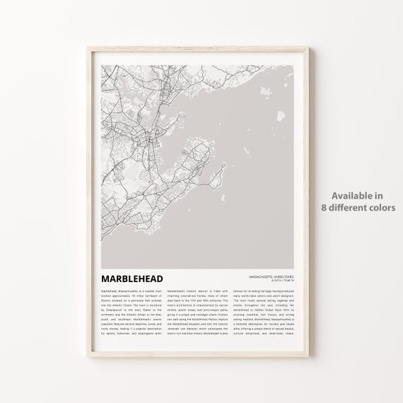 Marblehead Map Print Travel Wall Decor Art Massachusetts Housewarming Gift