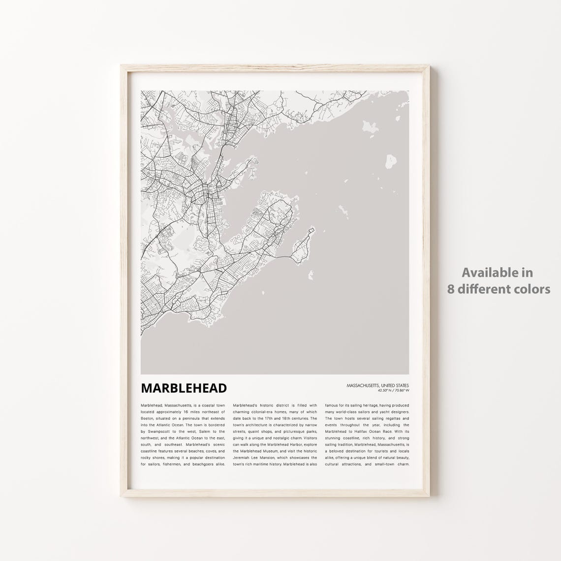Marblehead Massachusetts Coastal Town Minimalist Street Map Print