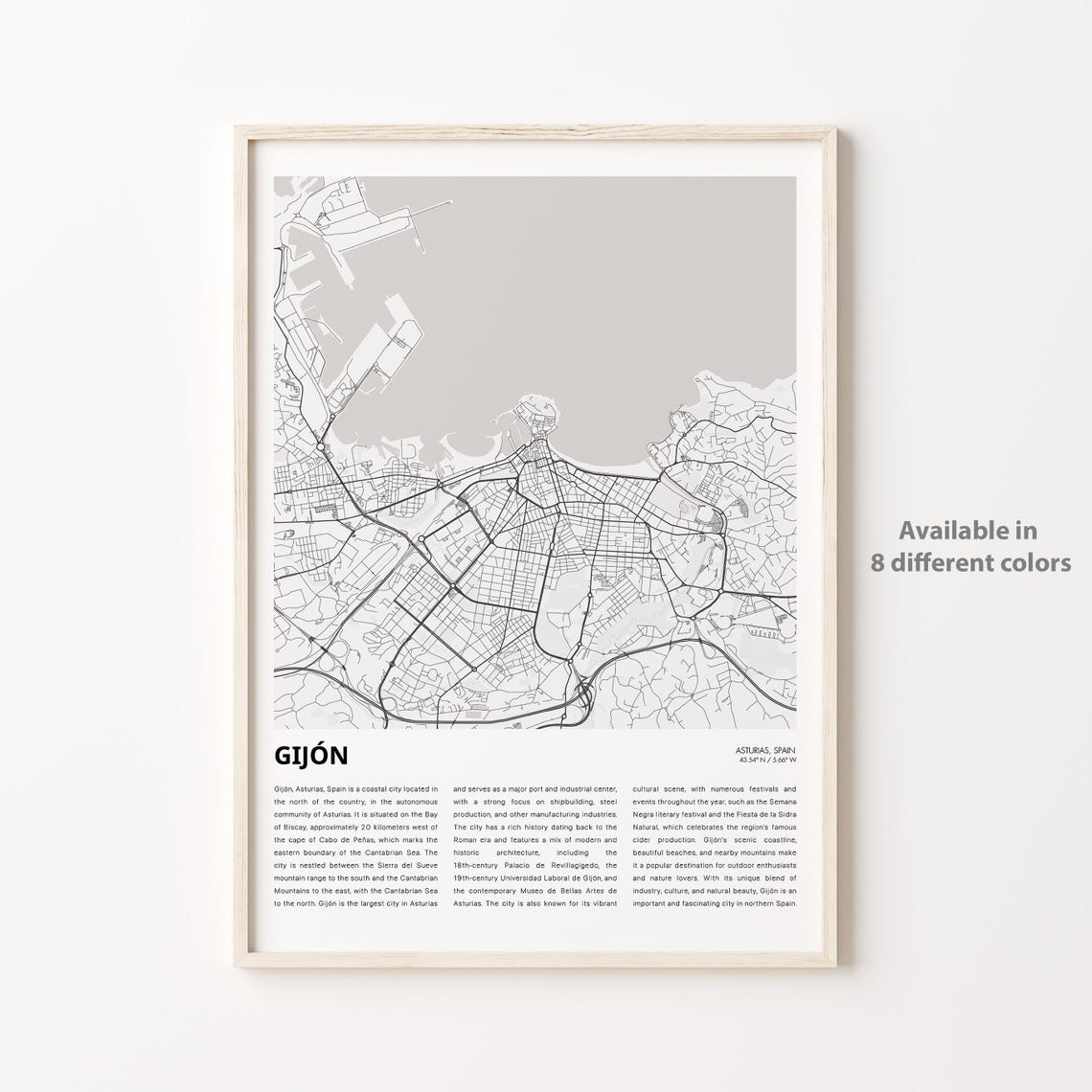Gijn Map Print Travel Wall Decor Art Asturias Housewarming Gift