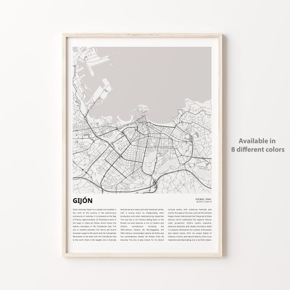 Gijn Map Print Travel Wall Decor Art Asturias Housewarming Gift