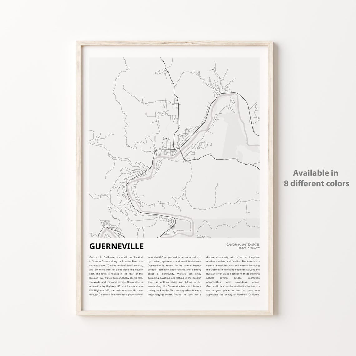 Guerneville Map Print Travel Wall Decor Art Housewarming Gift