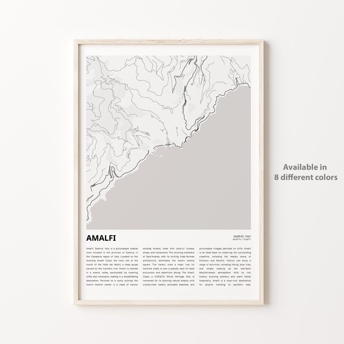 Amalfi Italy Campania Amalfi Coast Town Map Minimalist Line Art Poster
