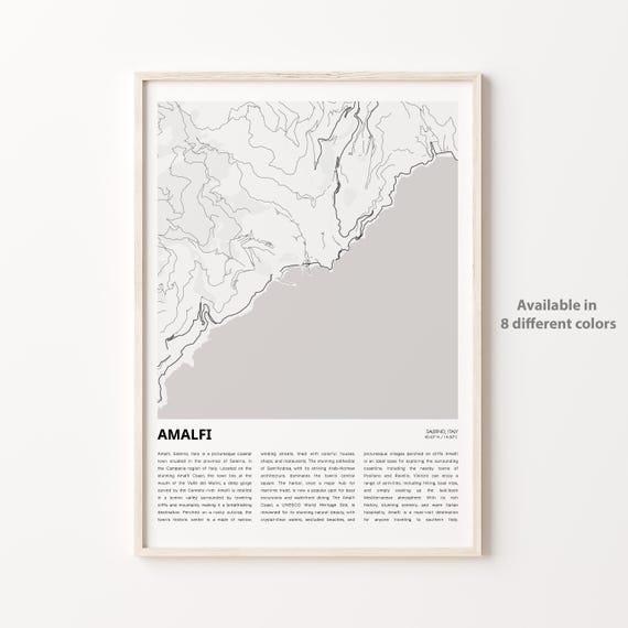 Amalfi Italy Campania Amalfi Coast Town Map Minimalist Line Art Poster