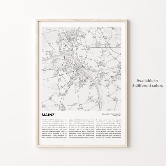 Mainz Map Print Travel Wall Decor Art Rhinelandpalatinate Housewarming Gift