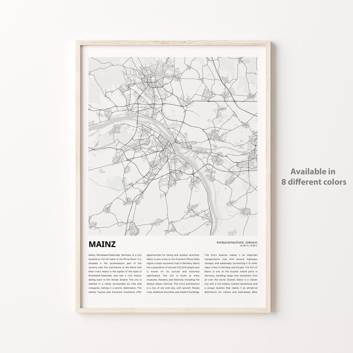 Mainz Map Print Travel Wall Decor Art Rhinelandpalatinate Housewarming Gift