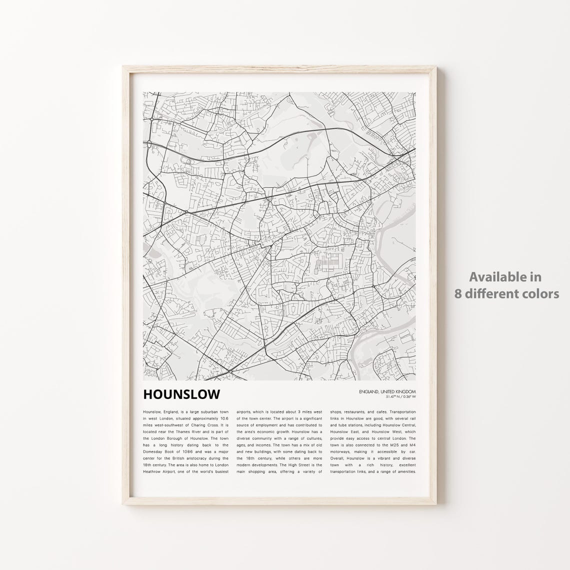 Hounslow Map Print Travel Wall Decor Art England Housewarming Gift