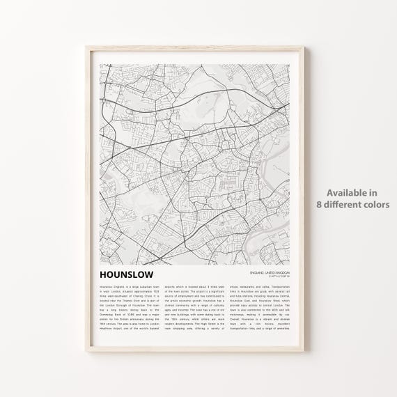 Hounslow Map Print Travel Wall Decor Art England Housewarming Gift