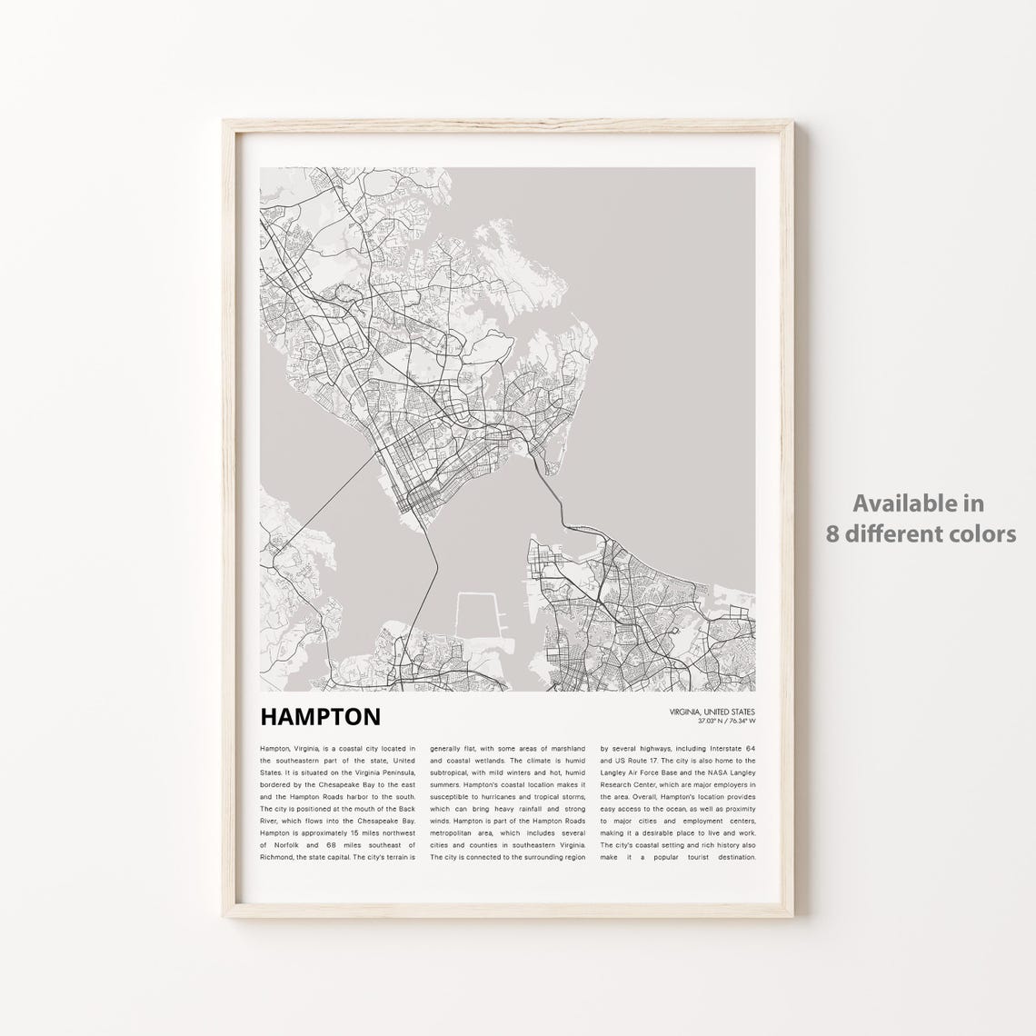 Hampton Virginia City Street Map Minimalist Modern Travel Poster