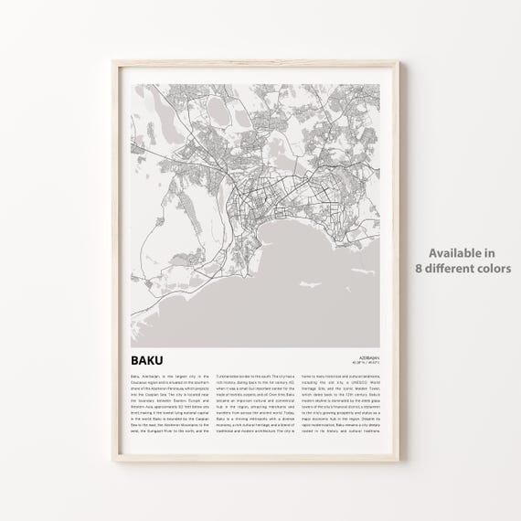 Baku Map Print Travel Wall Decor Art Housewarming Gift Personalized