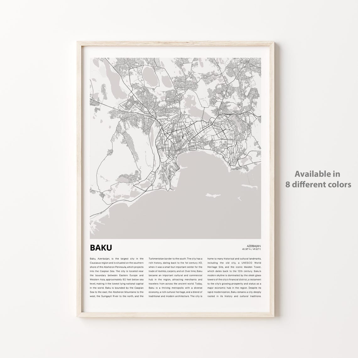 Baku Map Print Travel Wall Decor Art Housewarming Gift Personalized