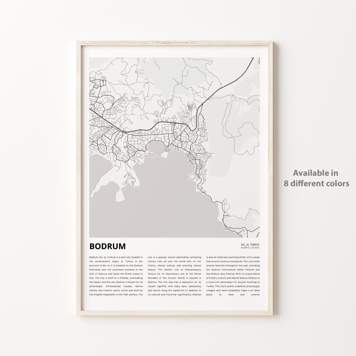 Bodrum Turkey Minimalist City Street Map Poster Travel Decor