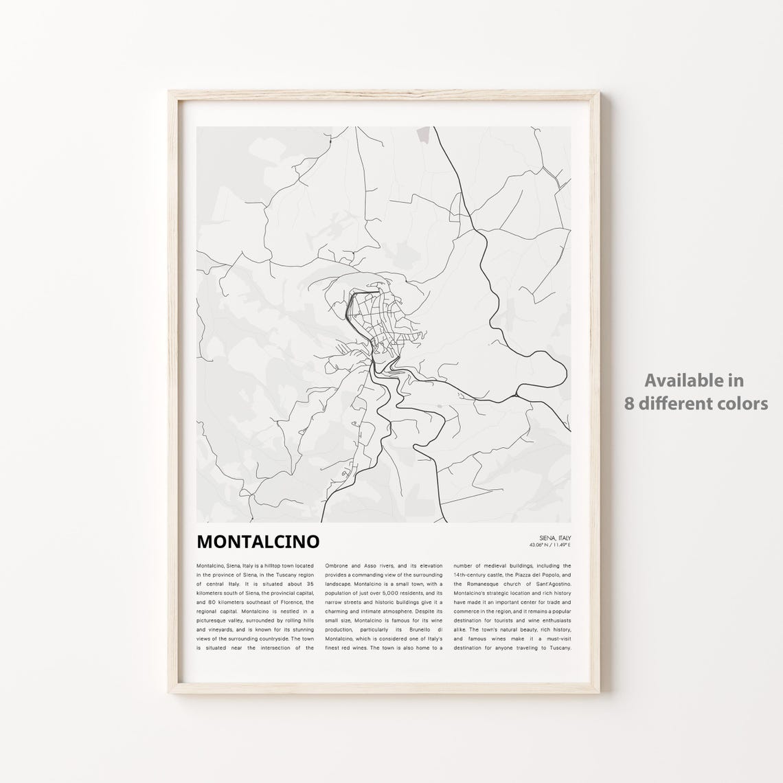 Montalcino Map Print Travel Wall Decor Art Siena Housewarming Gift