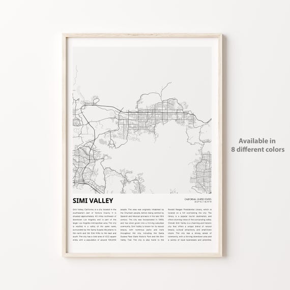 Simi Valley California Minimalist City Map Travel Poster Wall Decor