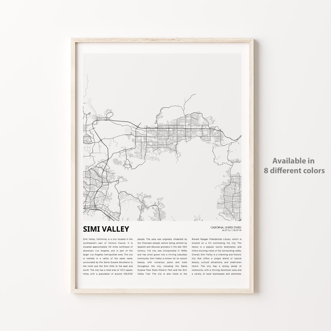 Simi Valley California Minimalist City Map Travel Poster Wall Decor