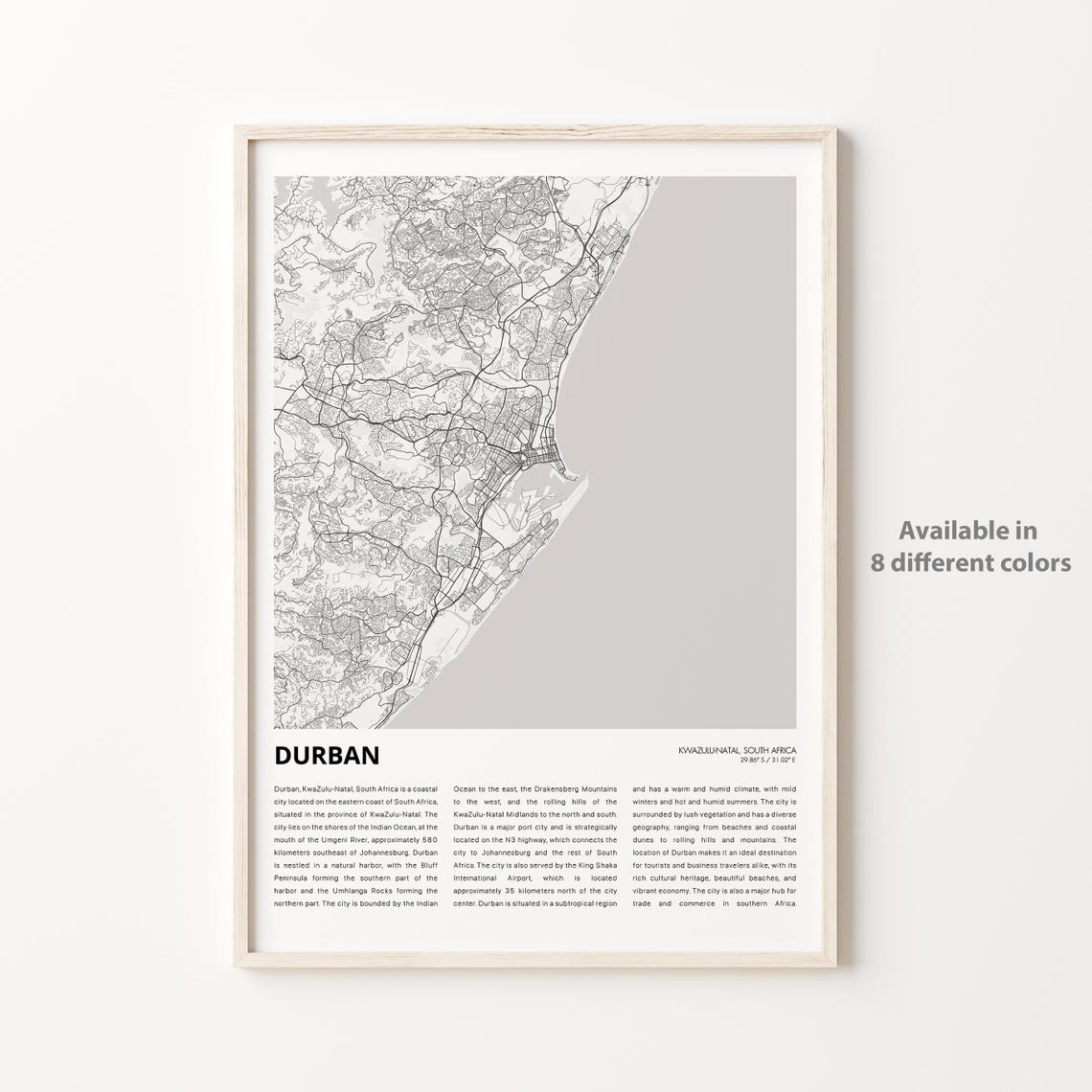 Durban Map Print Travel Wall Decor Art Kwazulunatal Housewarming Gift