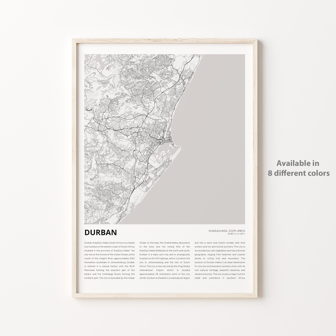 Durban South Africa City Map Minimalist Coastal Travel Art Poster
