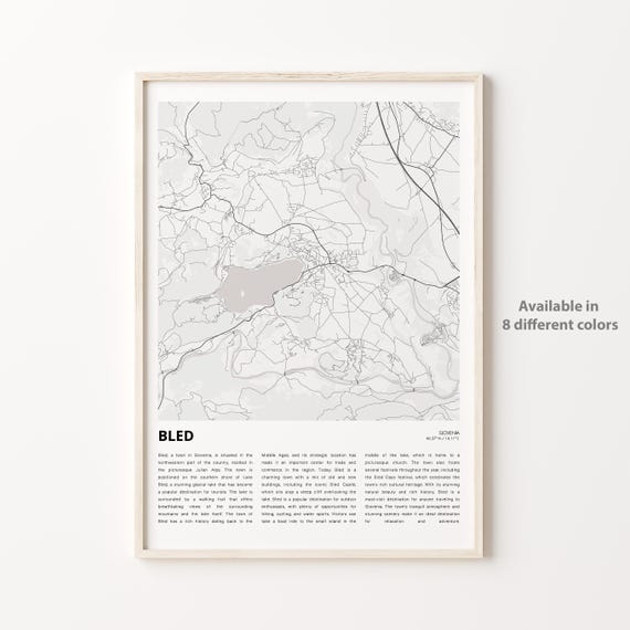 Bled Map Print Travel Wall Decor Art Housewarming Gift